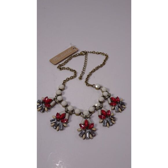 Madewell Women's White Red Cabochon Crystal Fan Frontal Necklace  NWT 89 - Picture 5 of 8